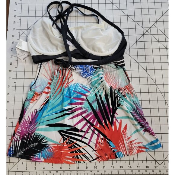 NWT Jag 32D/DD Multi Tropical Crisscross Back Tankini Swim Top #87698 - Picture 2 of 2